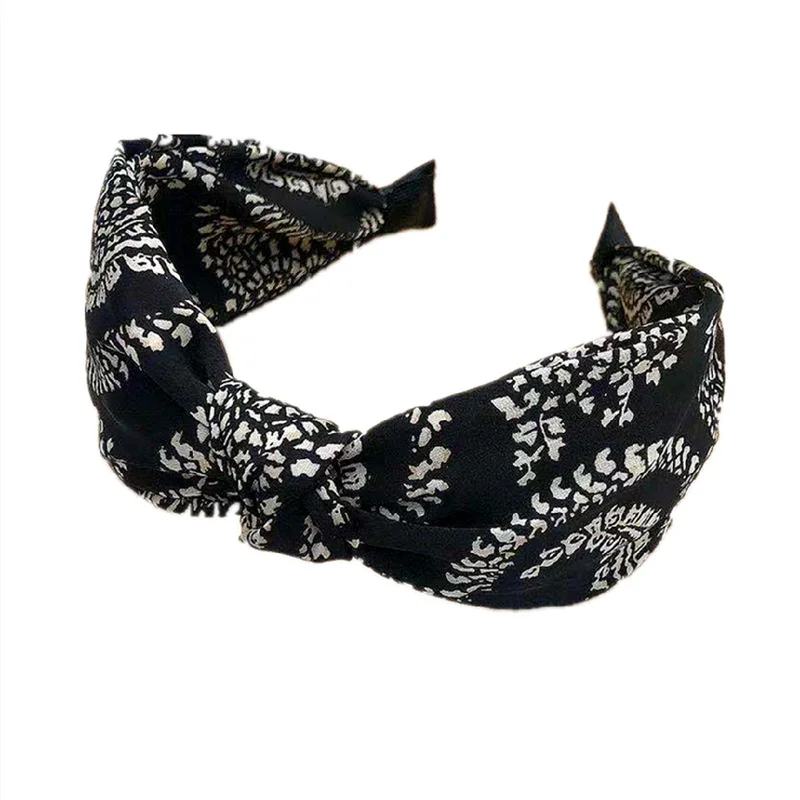 

New arrival women black floral head wrap cotton fabric non-slip knot headband makeup hair bands