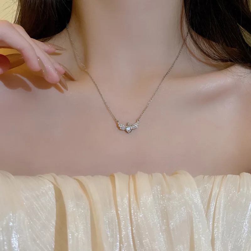 

Корейское кольцо с ангельскими крыльями ожерелье из титановой стали женское изысканное циркониевое ожерелье с подвеской на воротник цепочка ожерелье для женщин роскошное