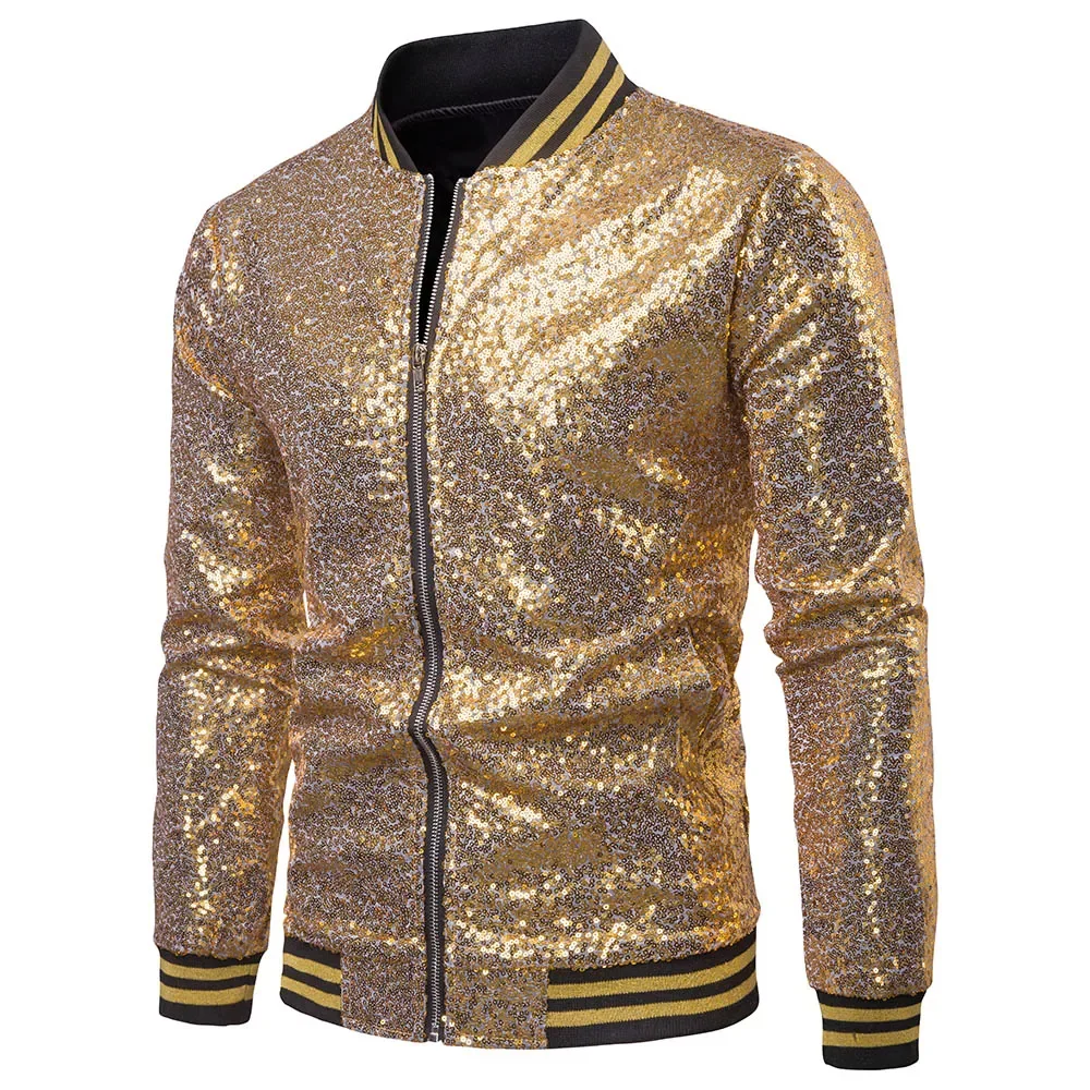 

Men Shiny Blazers Gold Sequin Glitter Suit Jackets Male Nightclub Zipper Suit Blazer DJ Stage Blazers