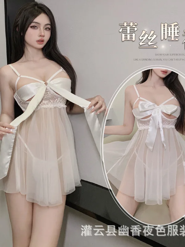 Сетчатое кружево милое Прозрачное мини-платье Drex с бантом корейское