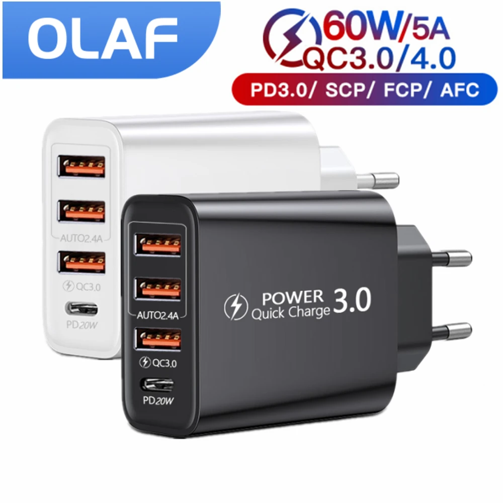 

Quick Charge 3.0 USB Charger Fast Charging USB Type C PD Charger For iphone Samsung AFC Huawei FCP SCP Portable Phone Charger