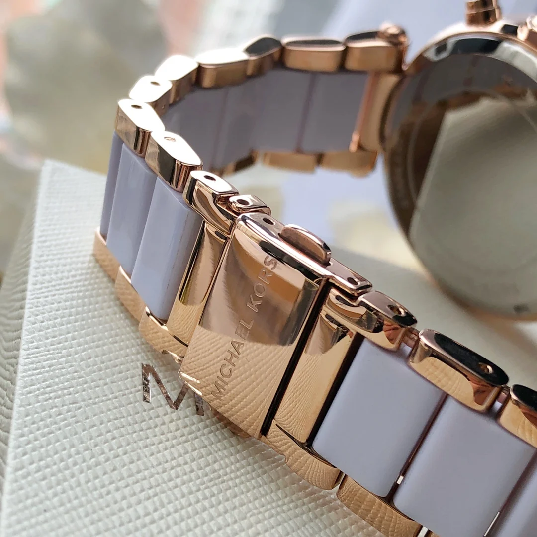 Фото Женские роскошные дизайнерские часы Michael Kors Parker MK-5774, водонепроницаемые кварцевые часы с бриллиантами, модные наручные часы, подарок для подруги №4
