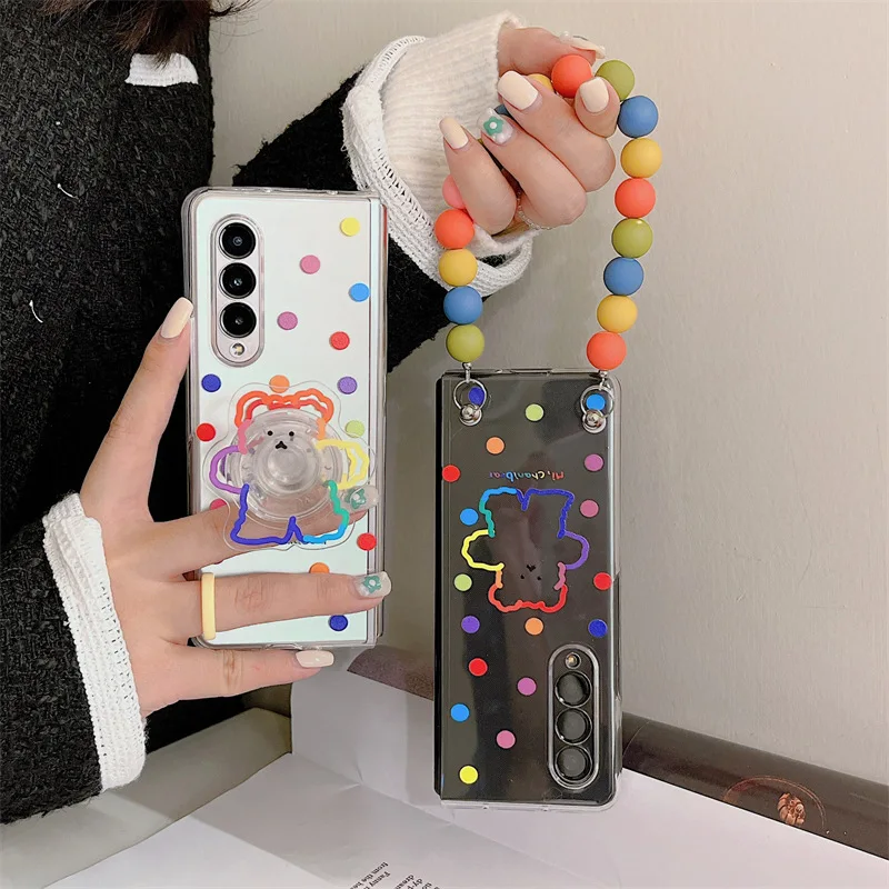 

SX-28-CY Creative Cartoon Bear Phone Case for Samsung Galaxy Z Fold 3 5G Hard PC Back Cover for ZFild 3 Case Protective Shell