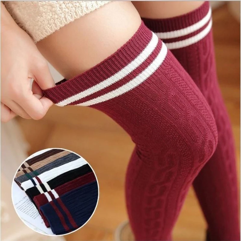 

Ladies Long Socks Spring Autumn Winter High Tube Over The Knee Student Sports Stockings Knitted Warm College Style