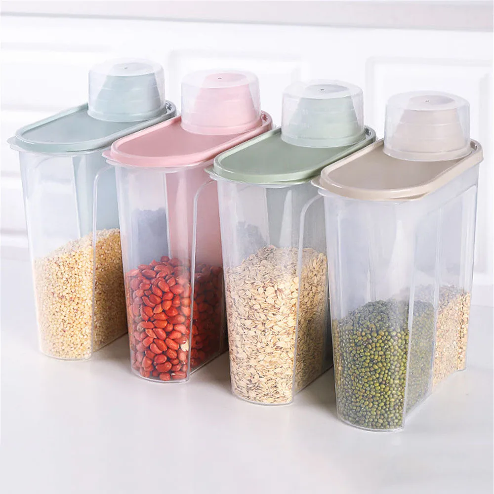 

Food Storage Box Plastic Clear Dry Container with Bottles Jars Pour Lids 2.5L Kitchen Cereal Rice Beans mason jar