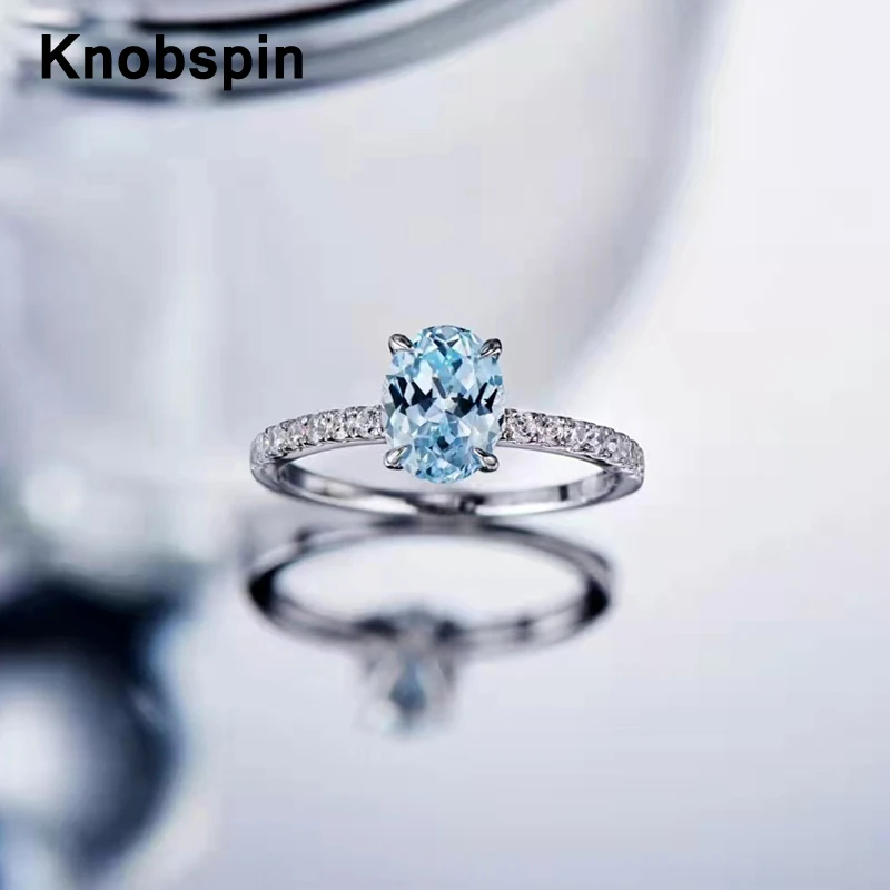 

Роскошные бриллиантовые серебряные кольца Knobspin с аквамарином 1,9 карат, обручальное кольцо с покрытием из 18-каратного золота, Женские Ювелир...