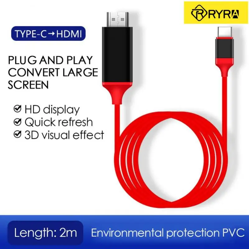 

RYRA Type C к HDMI-совместимый кабель USB 3,1 4K конвертер в HDMI-совместимые кабели адаптера для ПК MacBook Huawei USB-C кабель