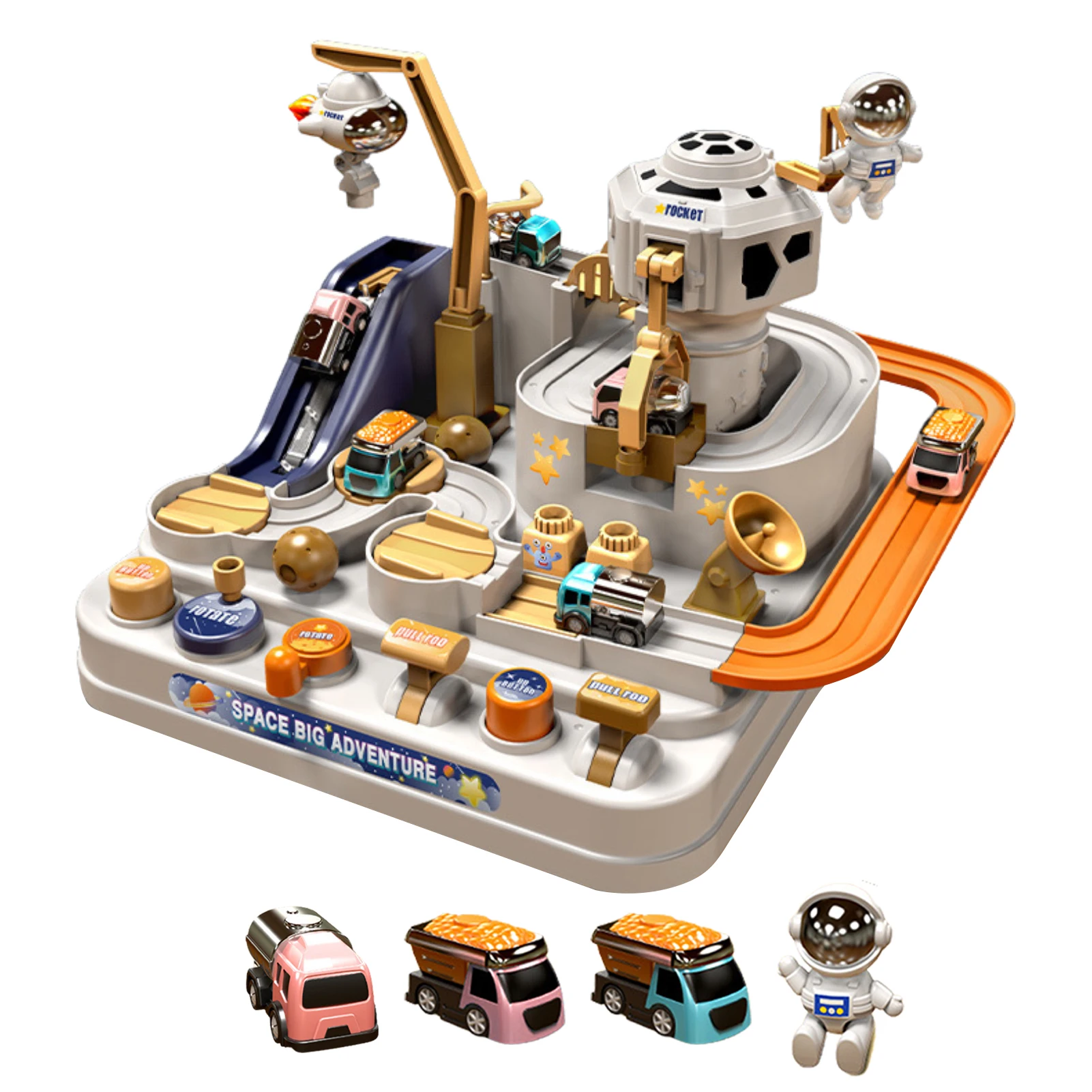 

Puzzle Rail Car Race Track Car Adventure Preschool Toddler Boy Toys Educational Puzzles Car Toys With 3 And 1 Astronaut For 4