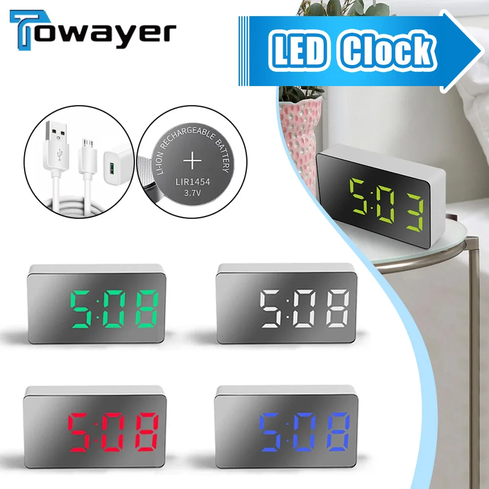 3.1-inch LED Mirror Table Clock Digital Alarm Snooze Display Time Night Light Desktop USB Alarm Clock Home Decor Gifts for Child