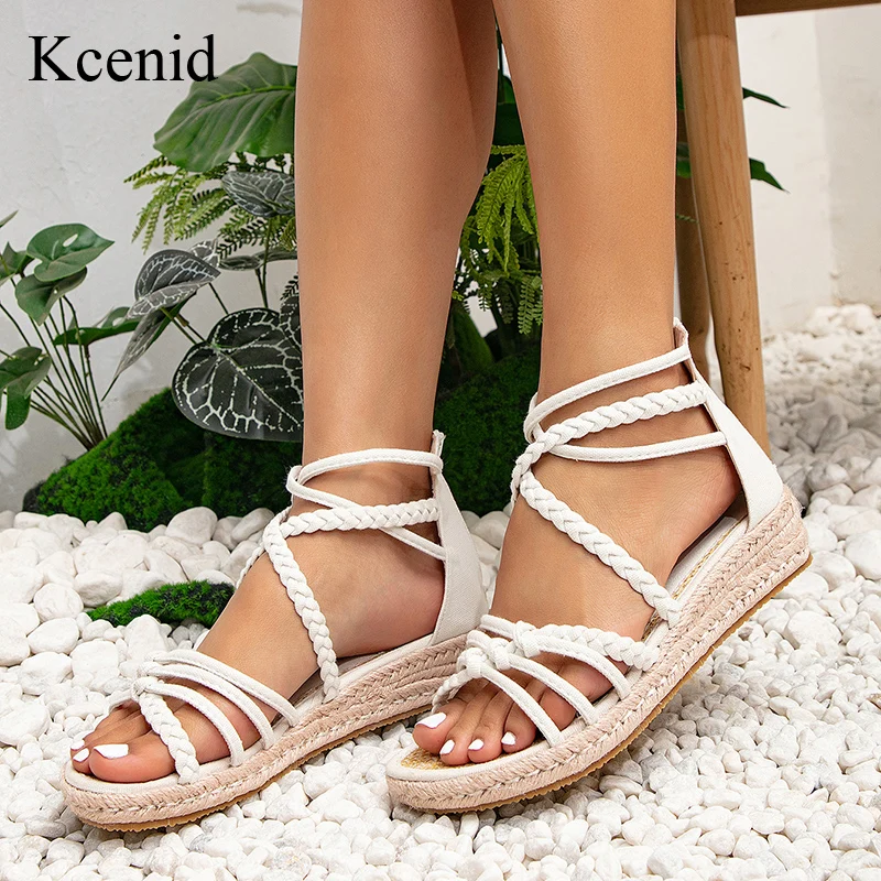 

Kcenid New White Braid Women's Sandals Summer 2023 Ladies Shoes Thick Bottom Comfortable Wedge Heel Shoes For Women Footwear