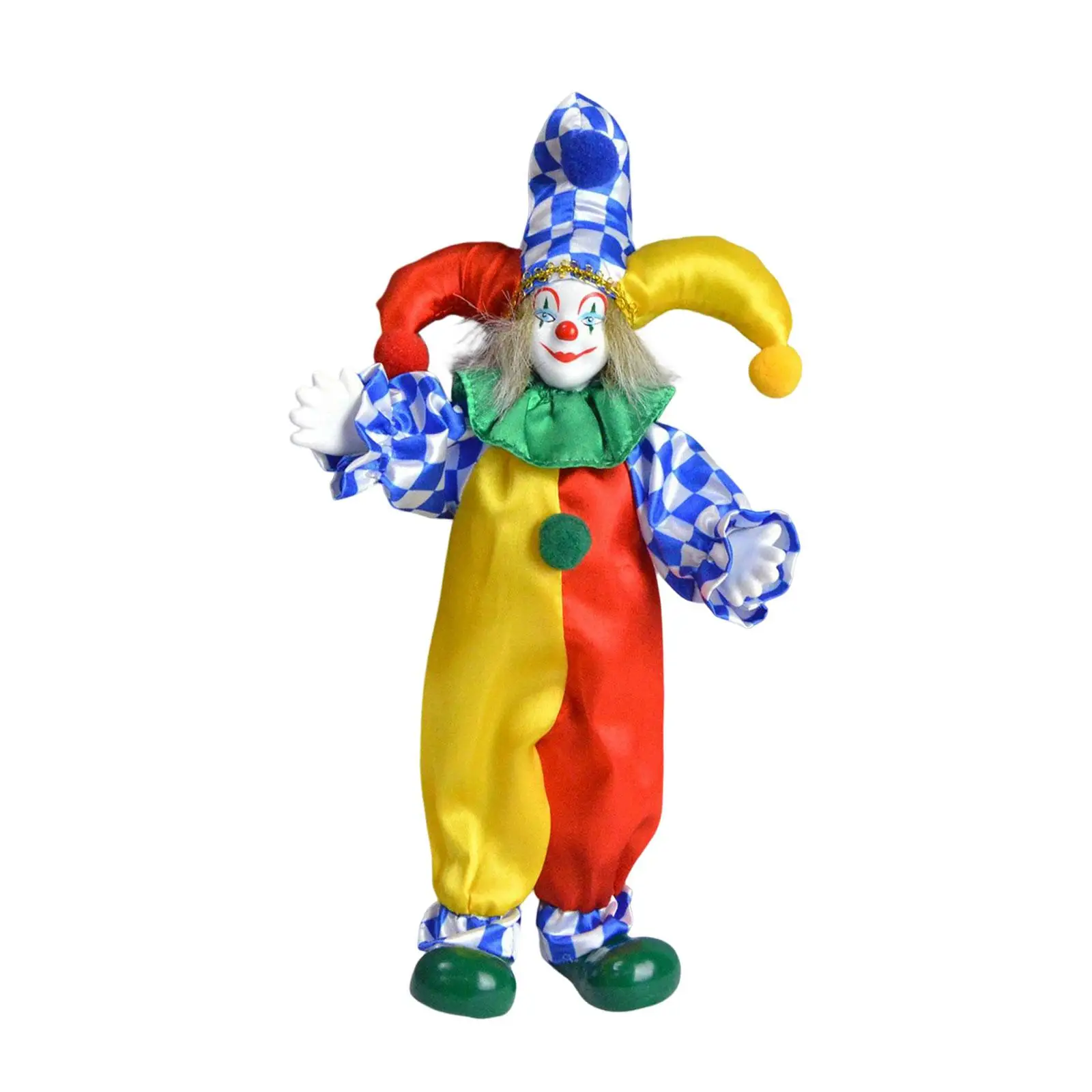 

24cm Clown Doll Figure Porcelain Clown Model Figurine Toy Decorative Movable for Halloween Home Office Bedroom Decoration