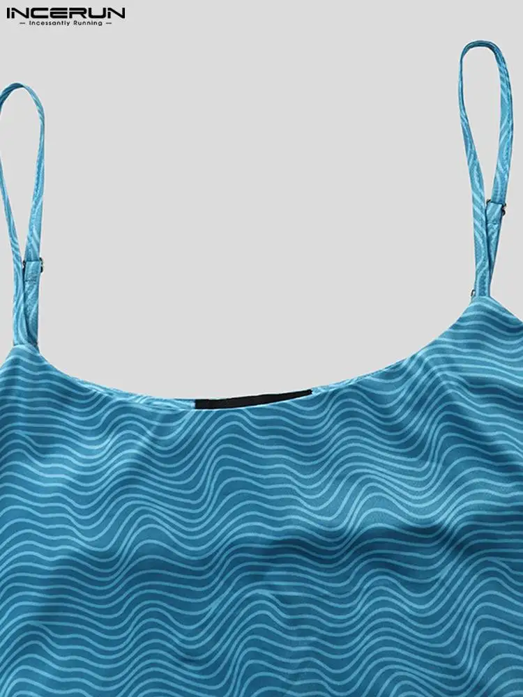 INCERUN Comfortable Homewear Men Fashionable All-match Simple Onesies Sexy Leisure Water Ripples Sleeveless Bodysuits S-5XL 2022