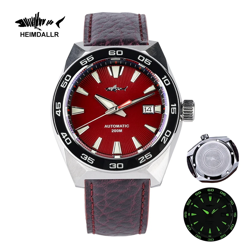 

Heimdallr GS Monster Red Dial Diver Watch for Men NH35 Automatic Mechanical Watches 20Bar Water Resistance Leather Strap Sports