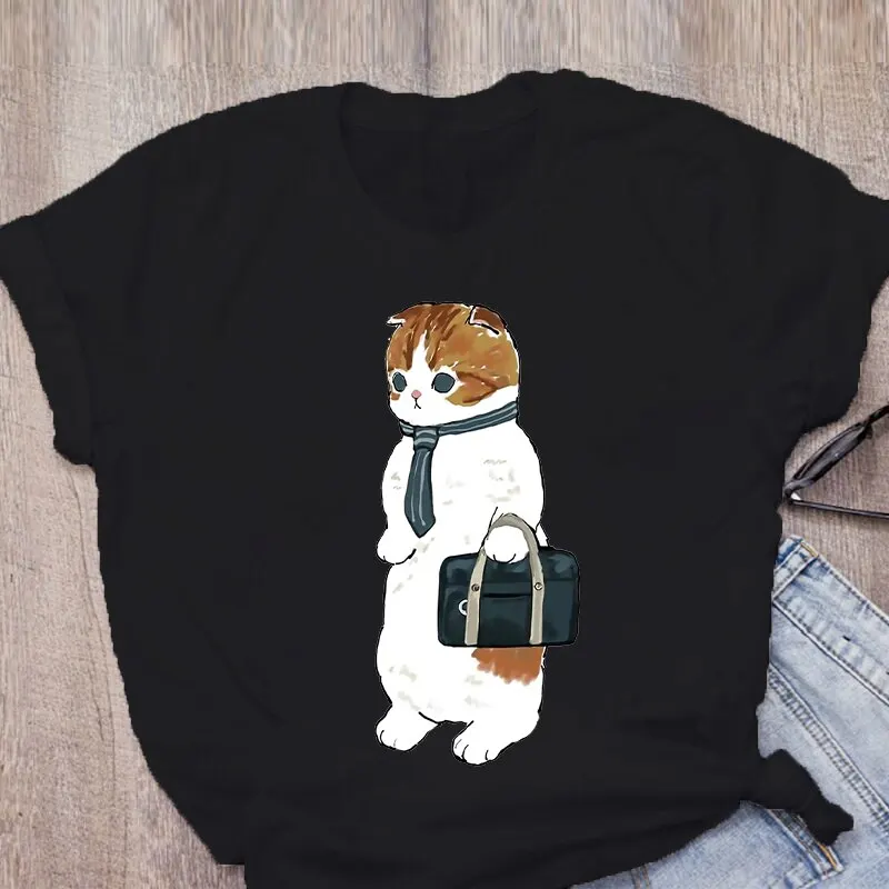

Women Cute Cat Interesting Ulzzang T Shirt Girl Graphic Printed Fashion Harajuku 2023 Clothes Causal Female Y2K Tops Tee