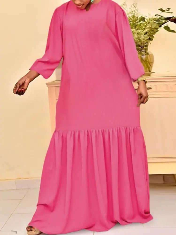 

Модное женское летнее простое платье VONDA 2022, повседневное Свободное длинное Плиссированное Платье макси с длинным рукавом, сексуальное веч...