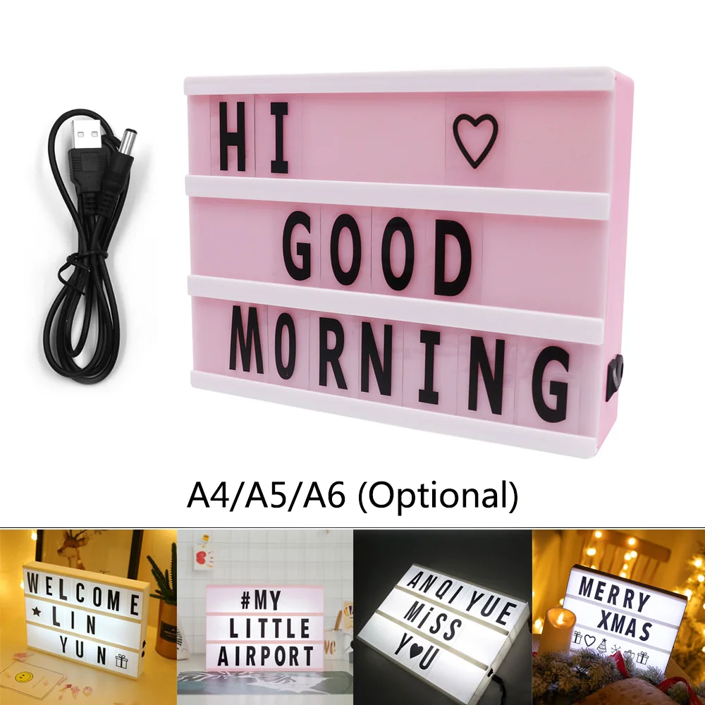 LED Combination Night Light A4 A5 A6 Size Box Lamp DIY Black/Colorful Letters Cards Cinema Lightbox USB AA Battery Powered
