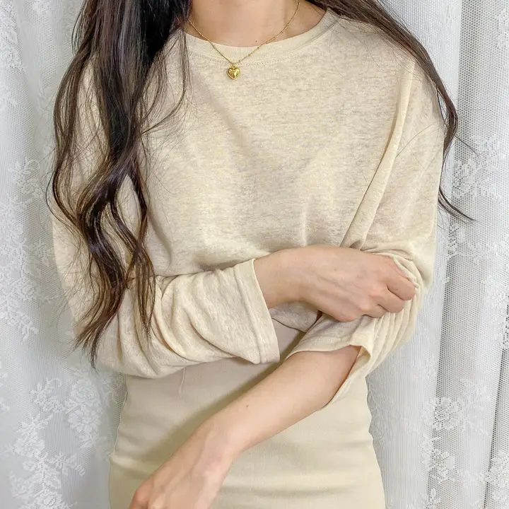 

린넨 긴팔 슬라브 티