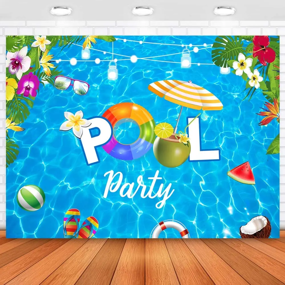 

Pool Party Backdrop for Birthday Party Summer Pool Party Banner Backdrop Beach Party Supplie Birthday Tropical Swimming Party