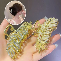 new leaf hairpin shark clip rhinestone hair clips for women elegant headdress clip side hairpin hair accessories 2022