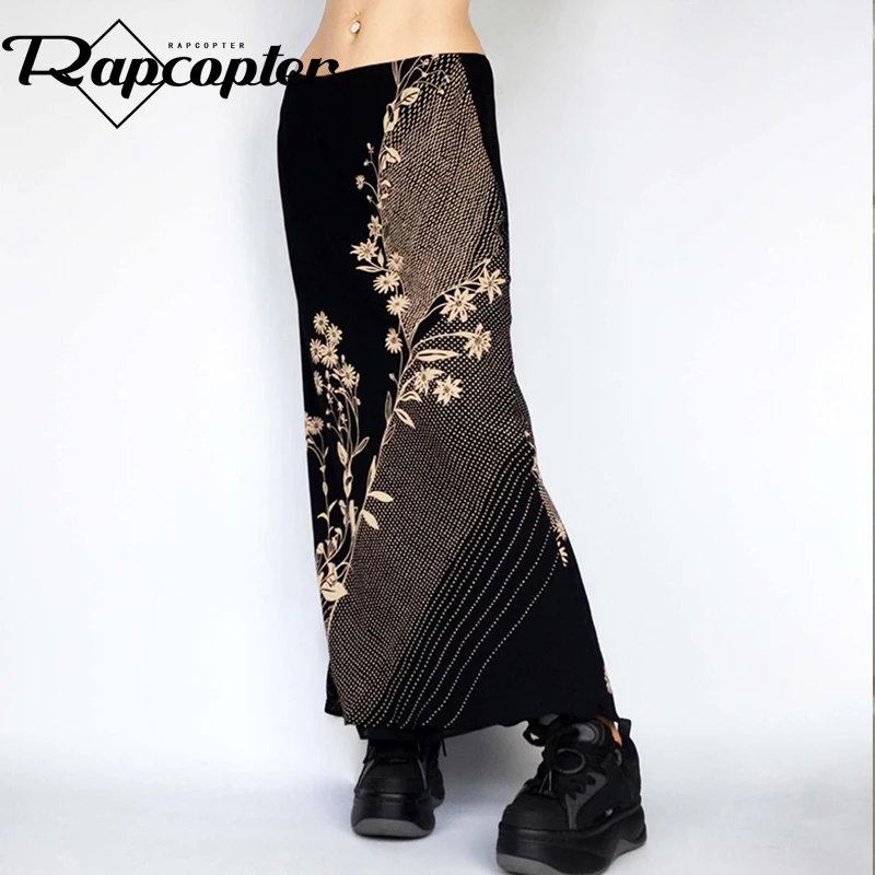 Длинная Юбка-миди Rapcopter С Цветочным Принтом И Низкой Талией Y2k Винтажная Уличная