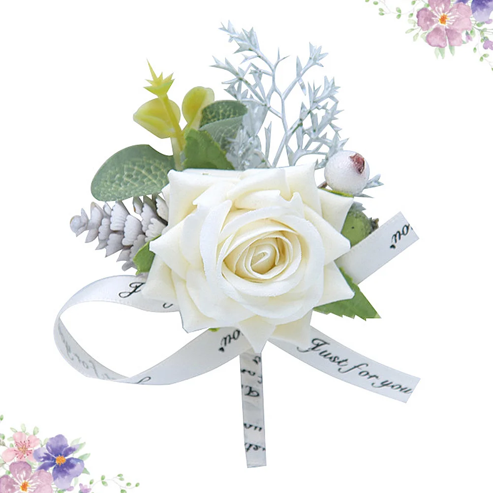 

1Pc Rose Corsage Romantic Nice Bride Artificial Flower Simulation Flower Bowknot Wrist Flower