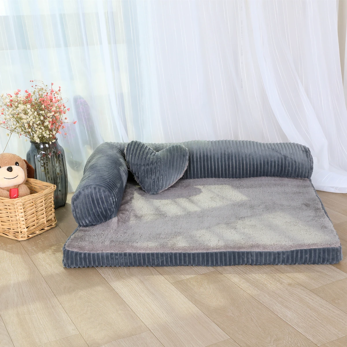 

L-образный диван-кровать для собаки с сердцем, съемный чехол, водонепроницаемая мягкая подушка для сна, большая подушка для кошки, коврик для...