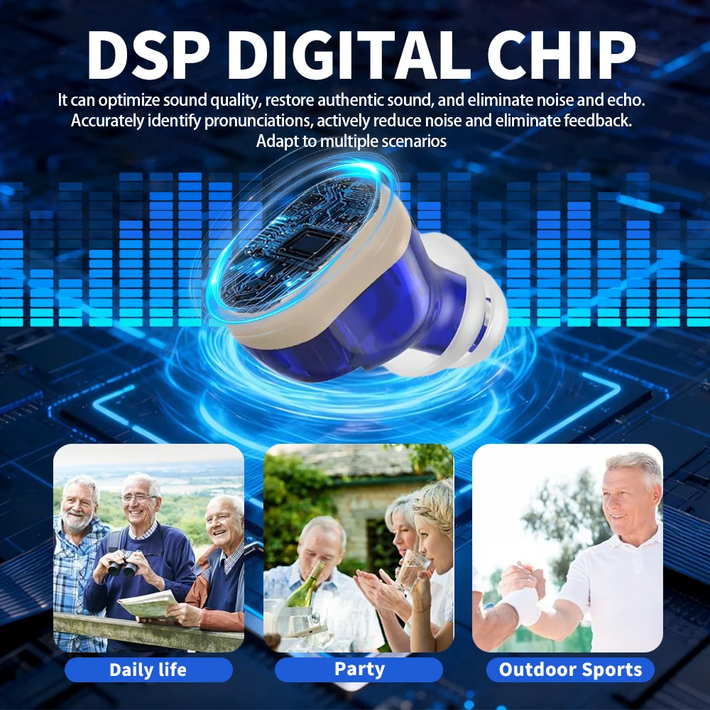 Фото 16-канальные слуховые аппараты с DSP, невидимые, с интеллектуальным шумоподавлением, магнитной зарядкой, чистым звуком, защитой от обратного звучания, легкие и удобные №3