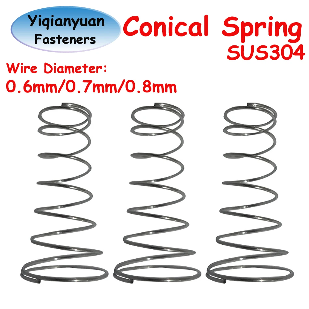 

Yiqianyuan 10 шт. SUS304 башенная пружина из нержавеющей стали, конические пружины сжатия, диаметр проволоки 0,6 мм 0,7 мм 0,8 мм, пружины батареи