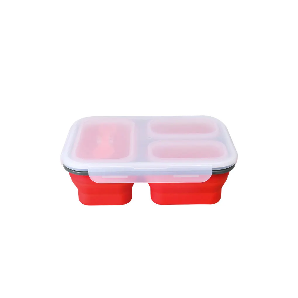 

Silicone Lunch Box Foldable School Travel Hiking Food Fruits Sandwich Storage Container Reusable Lunchbox with Spoon