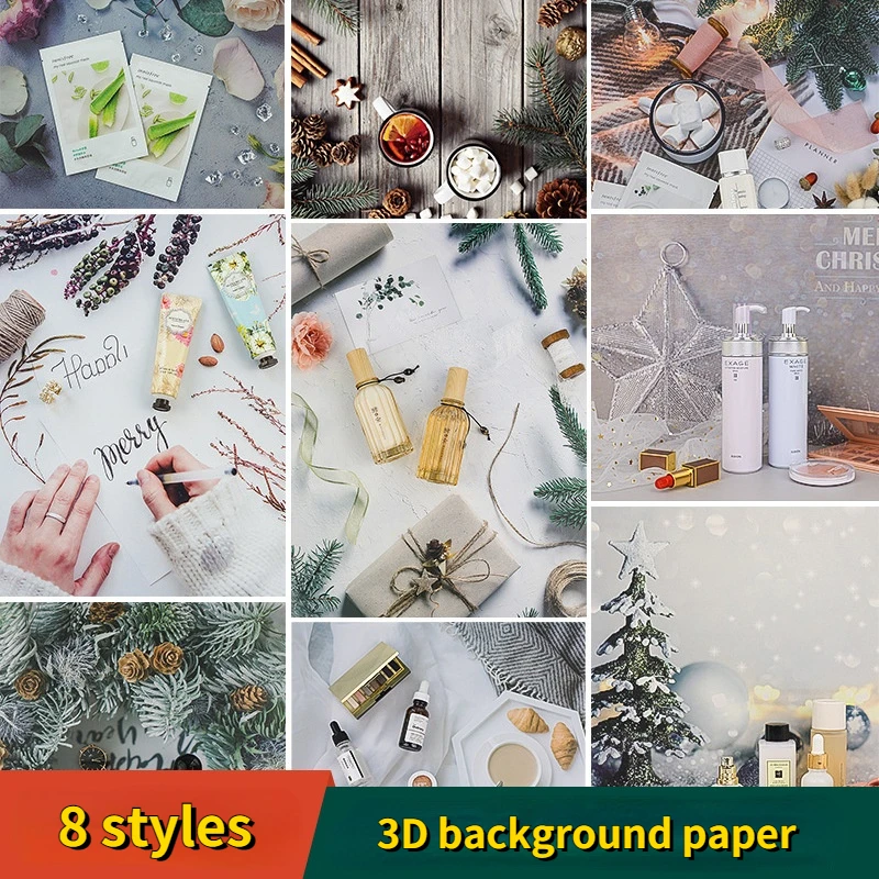 

A 3D Ornament Background Paper 2022 New Ins Photo Props Background Cloth Christmas Food Photography Shooting Props Paper 57x42cm