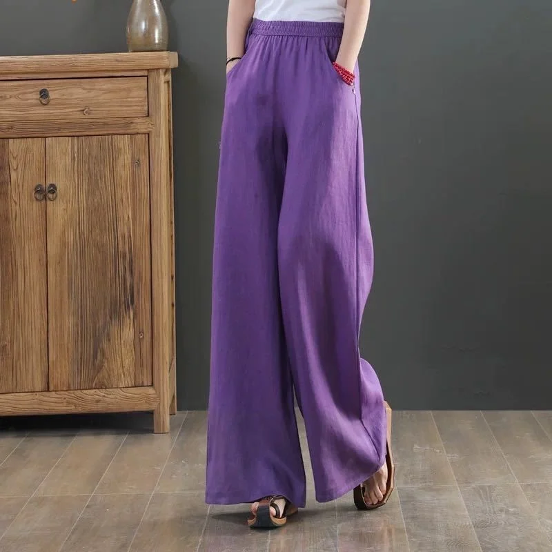 

Summer High Waist Wide Leg Pants Women Vintage Loose Casual Solid Baggy Pants Female Solid Korean Fashion Straight Trousers