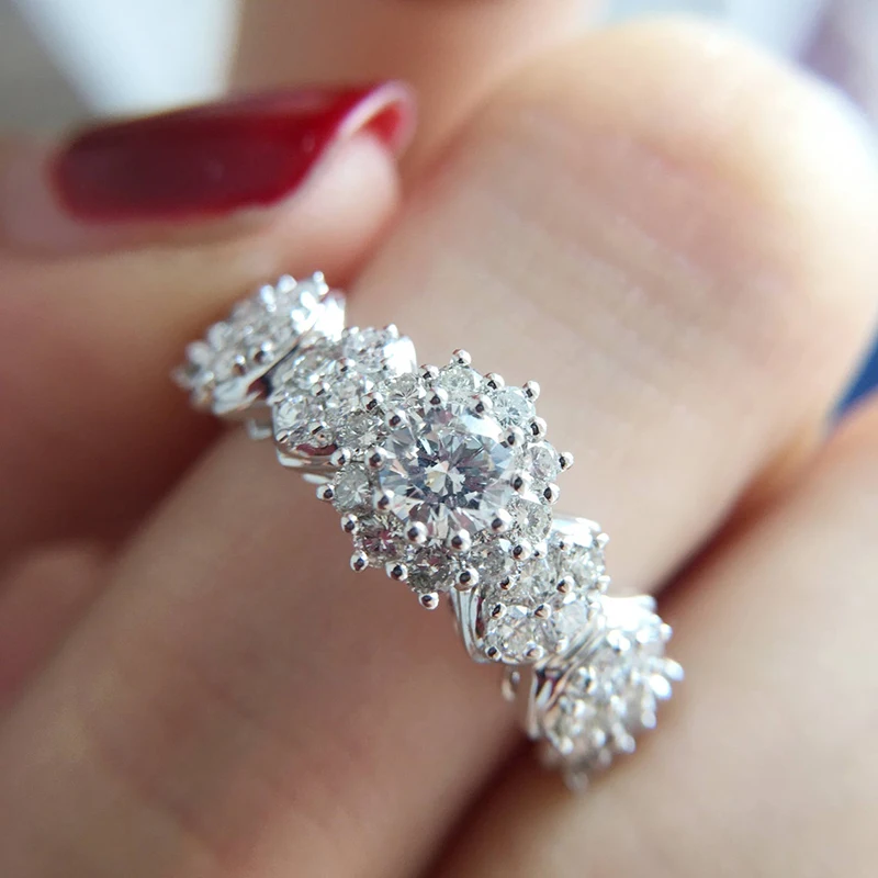 

New Temperament Sweet Women Wedding Rings with Dazzling White Cubic Zirconia Novel Style Female Fashion Engagement Jewelry