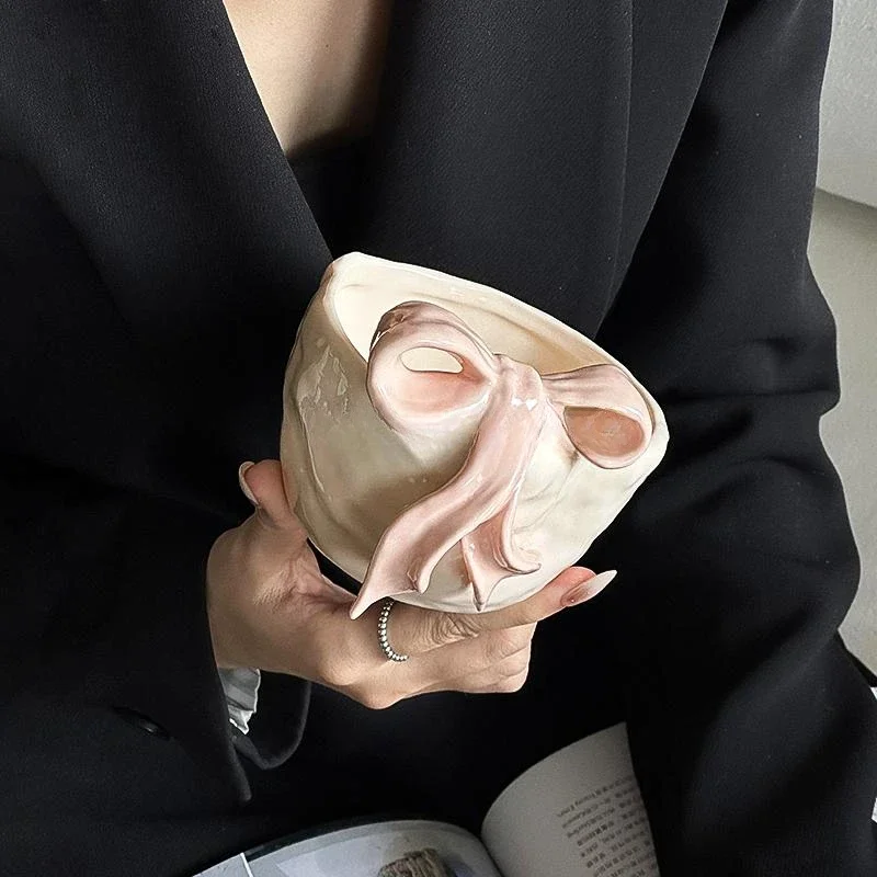 Изысканная керамическая миска с 3D луком розовая для йогурта завтрака корейская