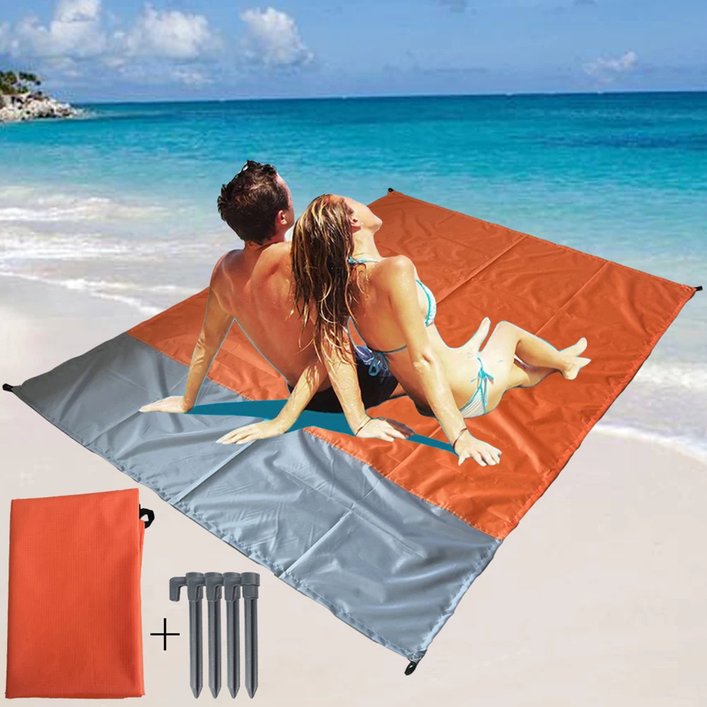 

Waterproof Sand Beach Blanket Picnic Mat Rug With 4 Professional Fixing Nails Folding Camping Mat Outdoor Travel Beach 2x1.4m