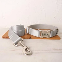 personalized dog collar custom pet collar free engraving id name tag pet accessory shiny silver puppy collar leash set
