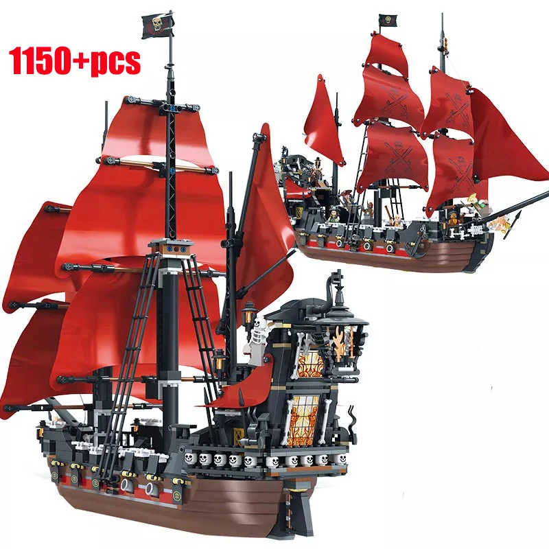 

City Of The Caribbean Pirates Ships Building Blocks DIY 4195 Queen Anne's Revenge Ship Model Bricks Toys For Kids Christmas Gift