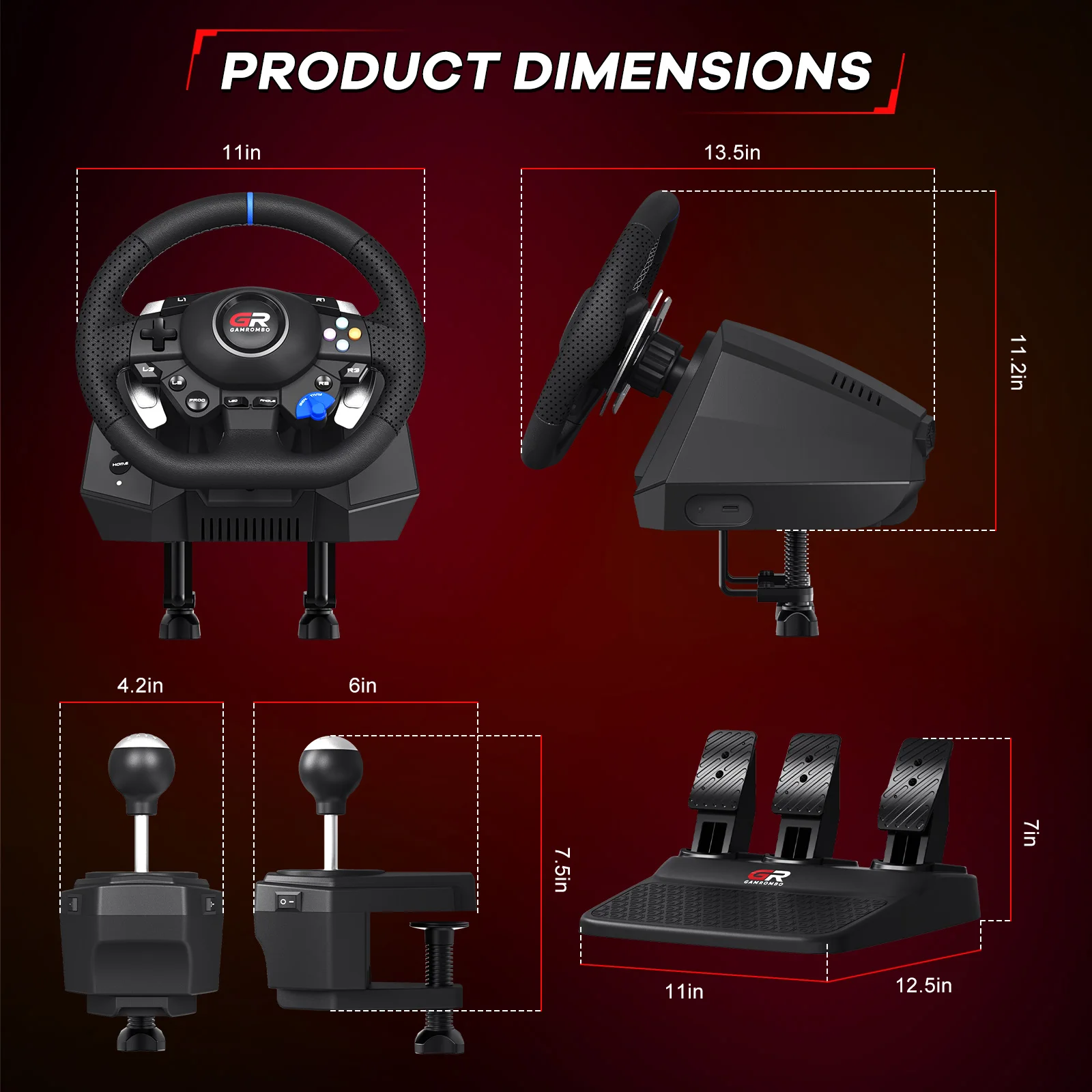 Фото Игровой руль F116 для PS5/PS4/PC/Switch 270 ° /900 °   Гоночный руль RGB Volante Hall с 3 педалями и рычагом переключения передач №4
