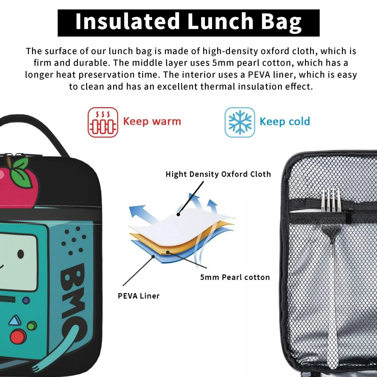 Изолированная сумка для ланча с мультяшным рисунком большой емкости контейнер