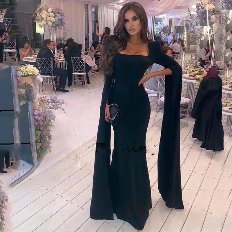 

Black Long Saudi Arabia Bridal Prom Dresses Long Sleeves Strapless Evening Gowns Formal Night Party Dress Vestidosفساتين السهرة