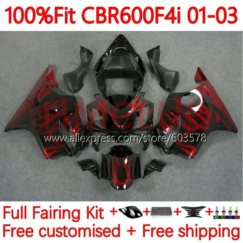 

Корпус инжектора для HONDA CBR 600 CBR600 F4i 600F4i CBR600F4i 2001 2002 2003 600CC 01 02 03 обтекатель OEM Kit 137No.29 red flames