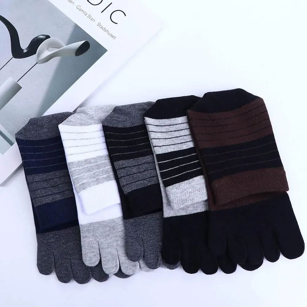 

Deodorant Breathable Cotton Comfortable Middle Tube Five Finger Socks Stripe Hosiery Man Socks Socks With Toes