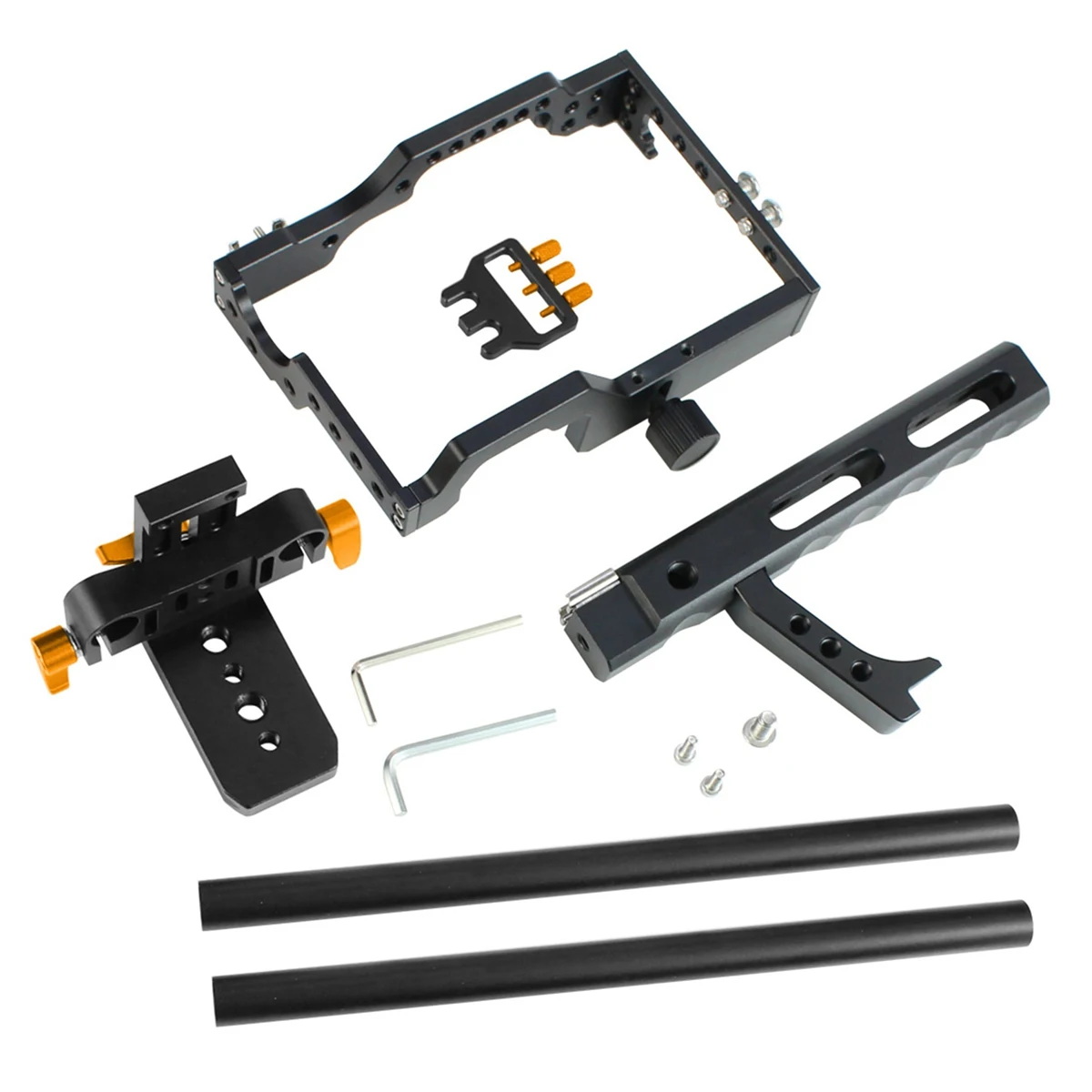 

C5 Camera Cage Rod Rail Rig Follow Focus Support Handle Grip Stabilizer for Sony A7II A7R A6300 A6500 A6000(Orange)