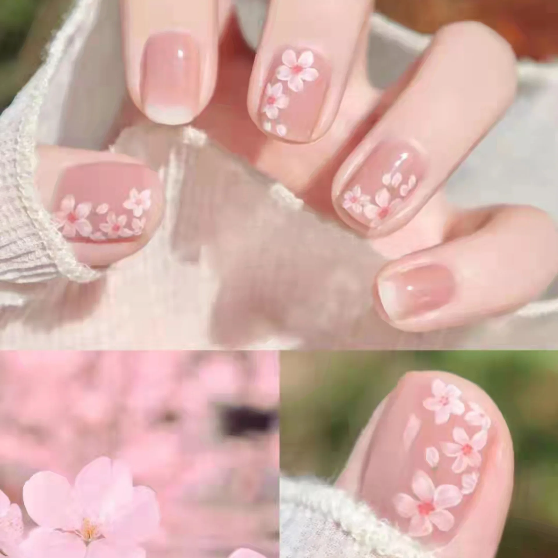 

Spring Sakura Lovely Girl Nail Art Wearable False Nails Press On Fake Nails Tips 24pcs/box With Wearing Tools As Gift