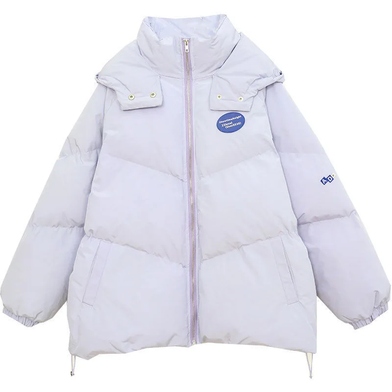 Women Korean Fashion Parkas Winter Down Cotton Jacket Solid Thick Warm Hooded Parkas Coat Female Loose Black White Outwear