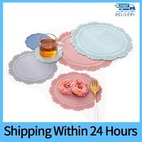 16 523cm table mat oil resistant heat silicone placemat round flower tableware breakfast insulation embossed coaster vintage