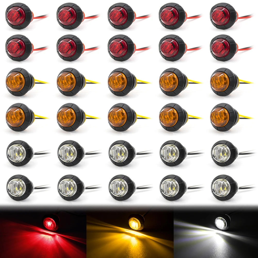 

10pcs 12V 24V LED Sealed 3/4" Round Side Marker External Bullet Light Clearance Indicator Lamp Truck Trailer Lorry Tractors