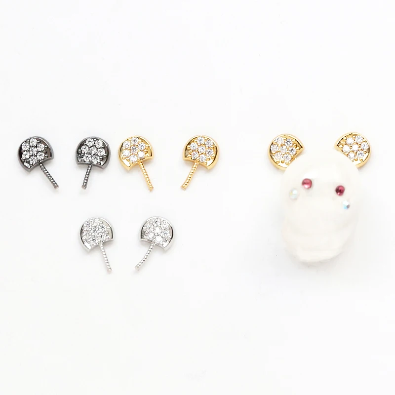 

3pcs 7x7mm copper plating real gold inlaid zircon animal ear pin DIY hand jewelry baroque pearl accessories material