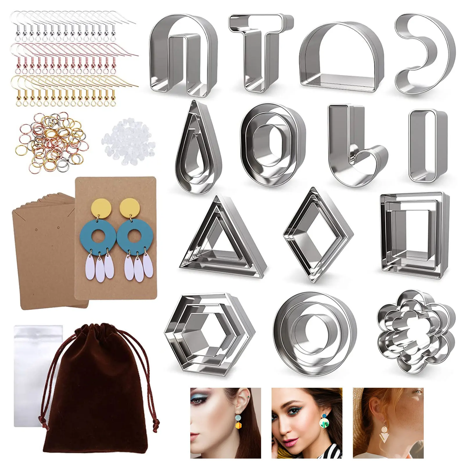 

151pcs Clay Cutters Stainless Steel PolymerClay Tool Pottery DIY Ceramic Craft Cutting Mold for Earring Jewelry Pendant Making