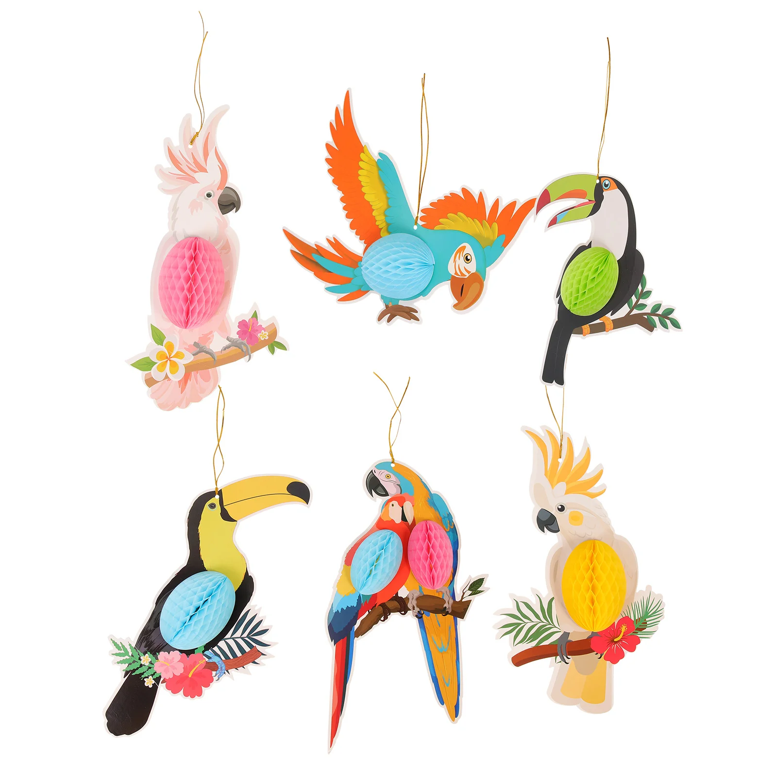 

6 шт., подвесные сотовые украшения в виде попугая