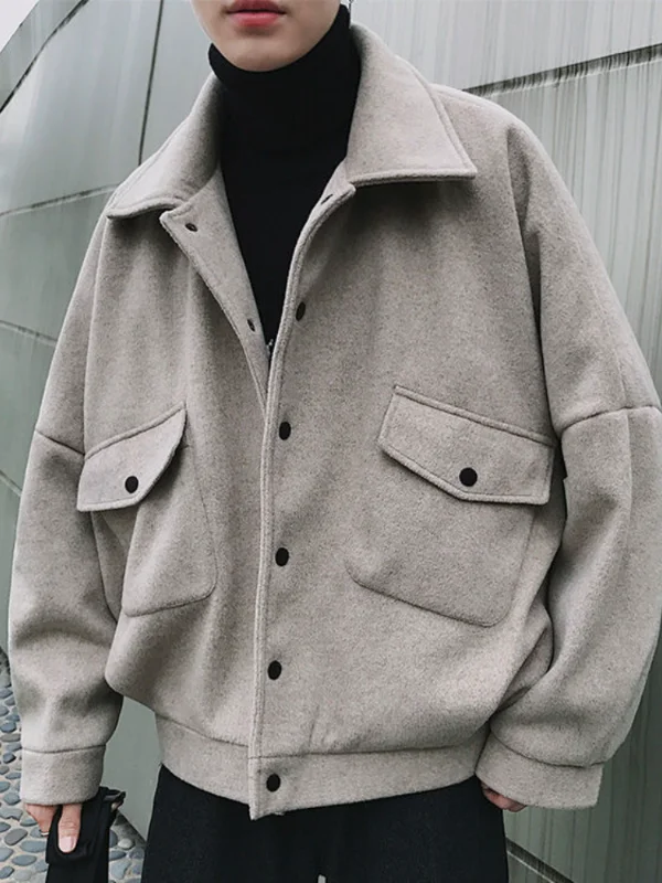 

Fleece Sweatshirt Cardigan Boy Winter Button Up Woolen Coat Students Harajuku Style Lapel Woolen Short Thick Winter Top